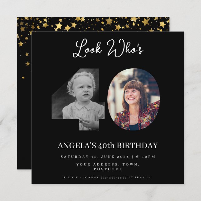 photo Montage Birthday party 40 years old Invitation (Front/Back)