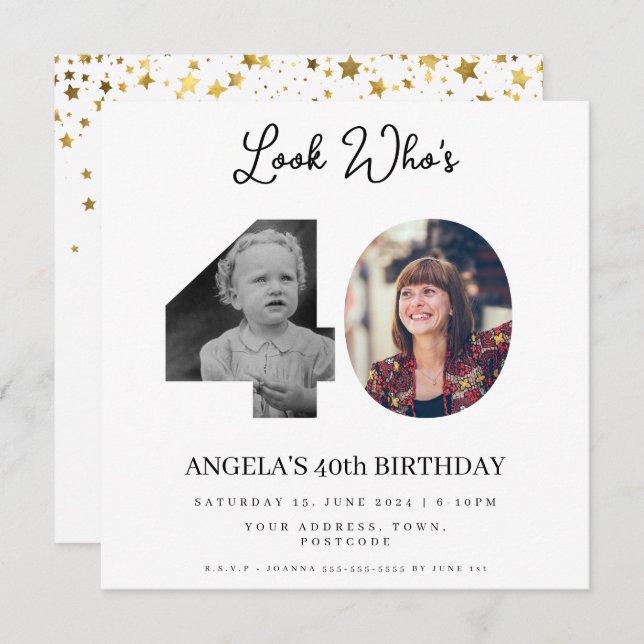 photo Montage Birthday party 40 years old Invitation (Front/Back)