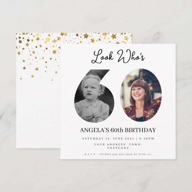 photo Montage Birthday party 60 years old Invitation (Front/Back)