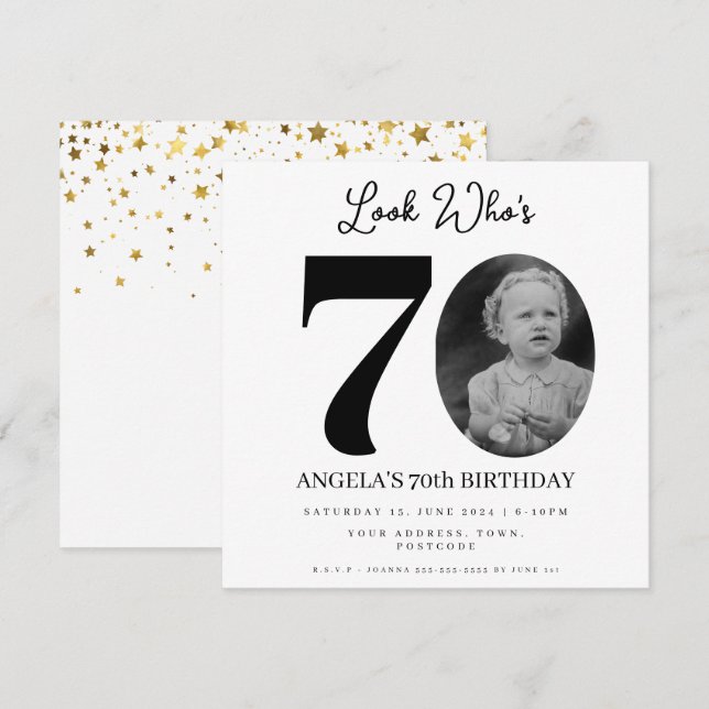 photo Montage Birthday party 70 years old Invitation (Front/Back)