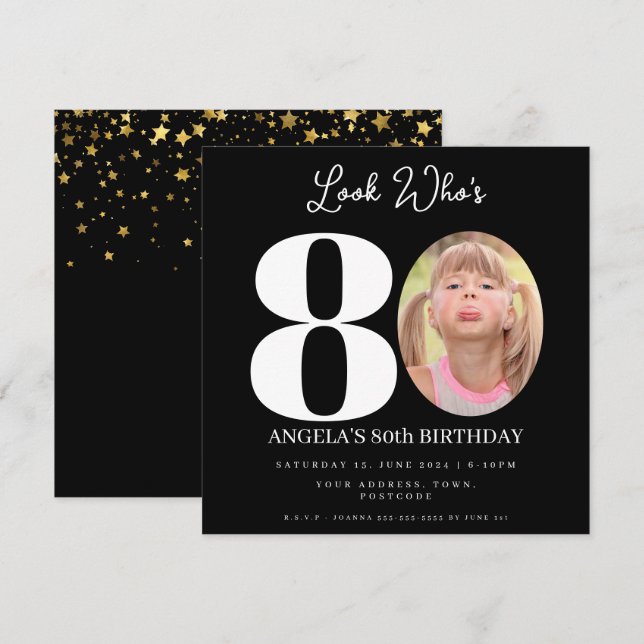 photo Montage Birthday party 80 years old Invitation (Front/Back)