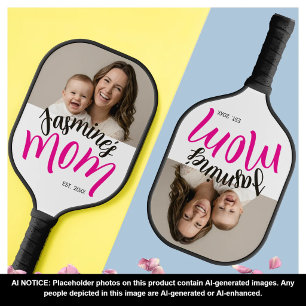 Photo Mum Established Child Name Custom Year Mama Pickleball Paddle