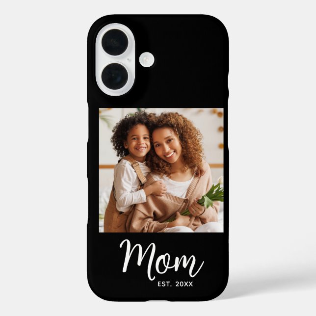 Photo Mum Established Date Black White Script Gift Case-Mate iPhone Case (Back)