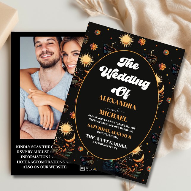Photo Mystical Black Gold Celestial Stars Wedding Invitation (Creator Uploaded)