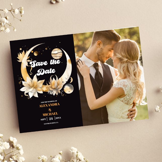 Photo Mystical Black Gold Celestial Wedding Save The Date (Creator Uploaded)