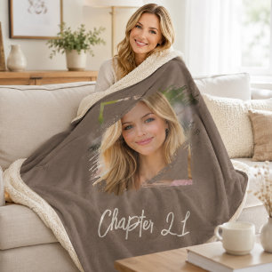Photo name 21st birthday Chapter 21 mocha brown Sherpa Blanket