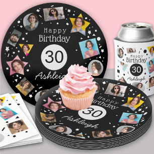 Photo Name 30th Birthday  Paper Plate