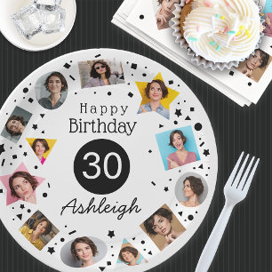Photo Name 30th Birthday  Paper Plate