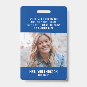 Photo name badge in blue for teachers or nurses ID badge