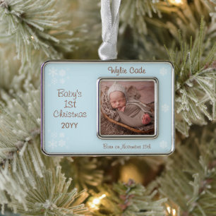 Photo Name Birth Date Baby's First 1st Silver Plated Framed Ornament