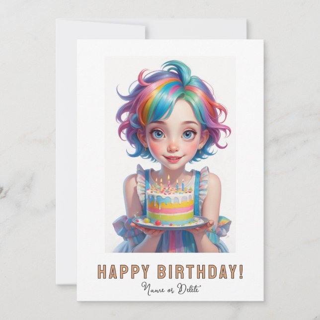 *PHOTO NAME Birthday Cake Cute Quirky Girl  Invitation (Front)
