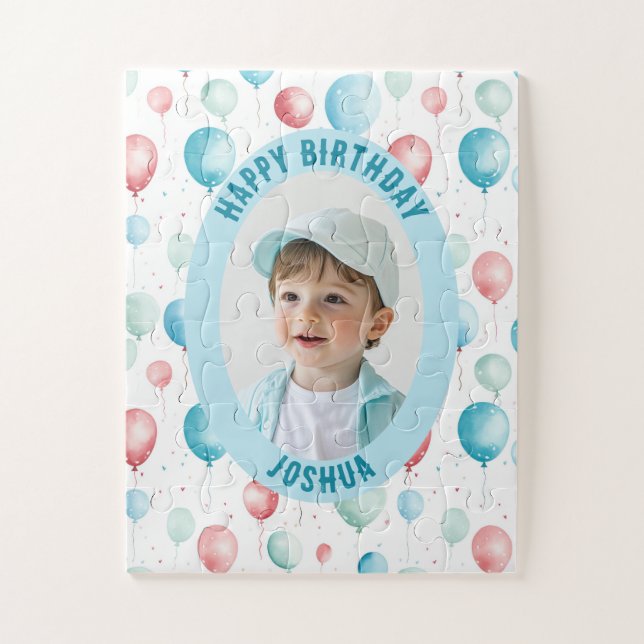 Photo & Name, Blue Balloons Jigsaw Puzzle (Vertical)