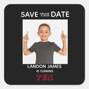 Photo Name Date Birthday Party Save the Date Square Sticker