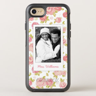 Photo & Name Elegant pink roses 3 OtterBox Symmetry iPhone 8/7 Case
