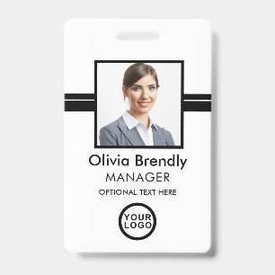Photo Name Employee ID Badge Black White