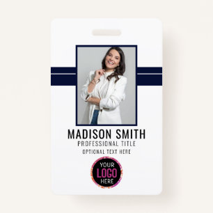 Photo Name Employee ID Badge Navy White