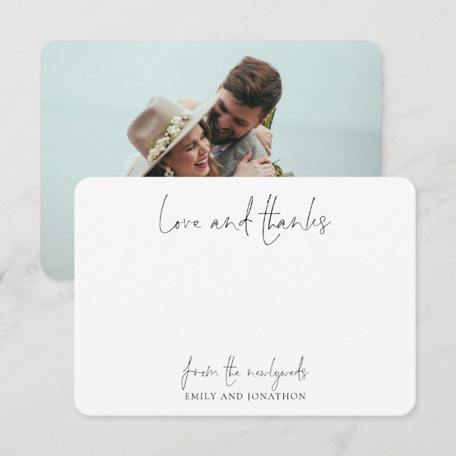 Photo Name Script Wedding Newlywed Love Thanks  Thank You Card (Front/Back)