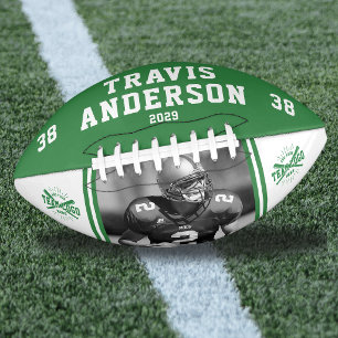 Photo, Name, Team Logo Green & White Player American Football