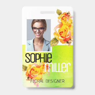 Photo Name Template Nature Green Flowers Roses  ID Badge