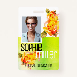 Photo Name Template Nature Green Flowers Roses  ID Badge