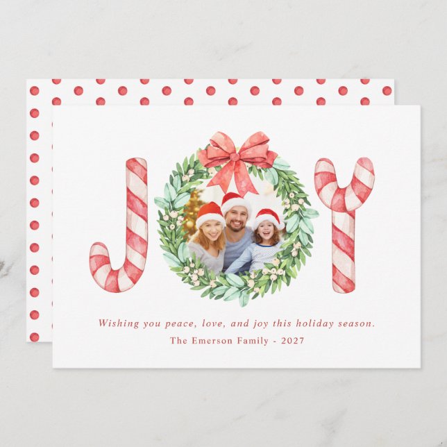 Photo Name | Watercolor Joy Christmas Wreath (Front/Back)
