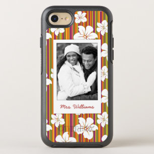Photo & Name White flowers on stripes OtterBox Symmetry iPhone 8/7 Case