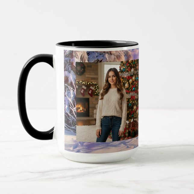 Photo Name Winter Scenery Purple Pink Watercolor  Mug (Left)