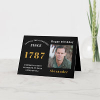 Photo Name Year Black Gold Birthday Card