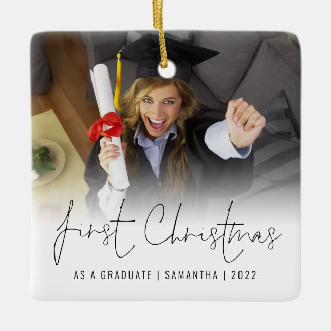 Photo Name Year First Christmas As Graduate Ceramic Ornament (Front)