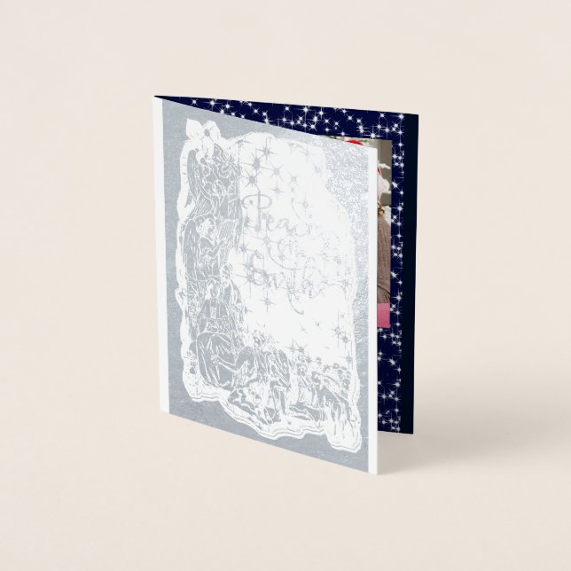 Photo Nativity PEACE ON EARTH foil Christmas card (Front)