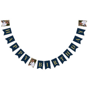 Photo Navy and Gold Art Deco Frame Happy Birthday Bunting