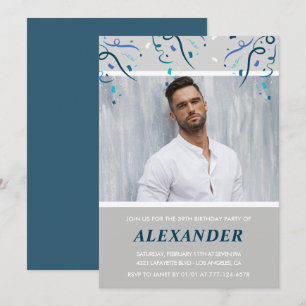 Photo Navy blue Confetti for him 39th birthday Invitation