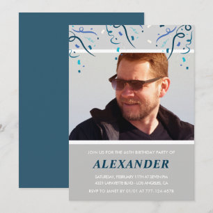 Photo Navy blue Confetti for him 66th birthday Invitation