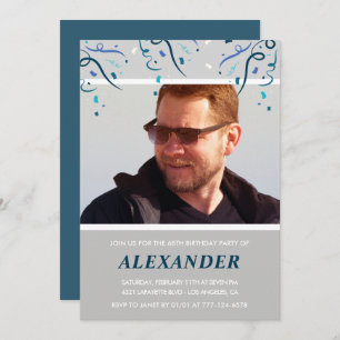 Photo Navy blue Confetti for him 68th birthday Invitation