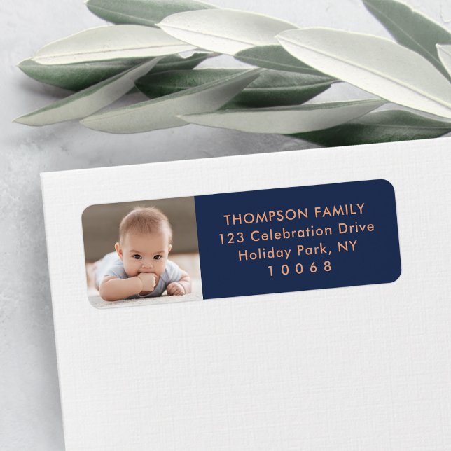 Photo Navy Blue Copper Chic Modern Return Address (Creator Uploaded)