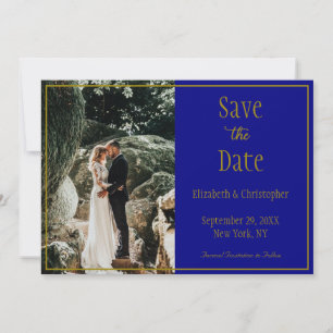 Photo Navy Blue Gold Formal Elegant Wedding Save T The Date