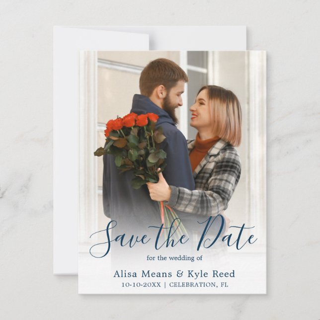 Photo Navy Blue Save the Date Announcement (Front)
