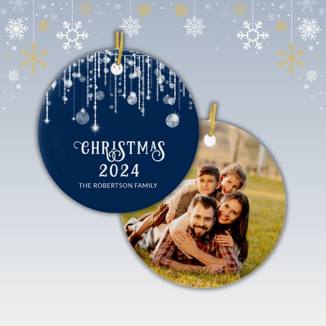 Photo Navy Blue String Lights Christmas Party Ceramic Tree Decoration (Creator Uploaded)