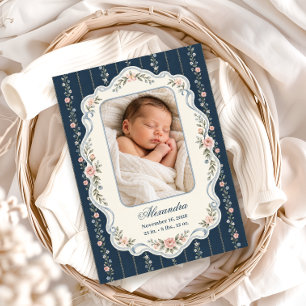 Photo Navy Floral Birth Announcement