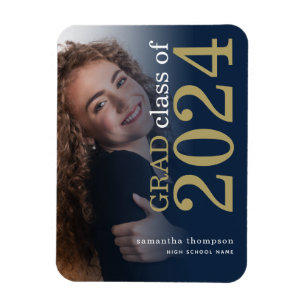 Photo Navy Gold 2023 Graduation Announcement Magnet