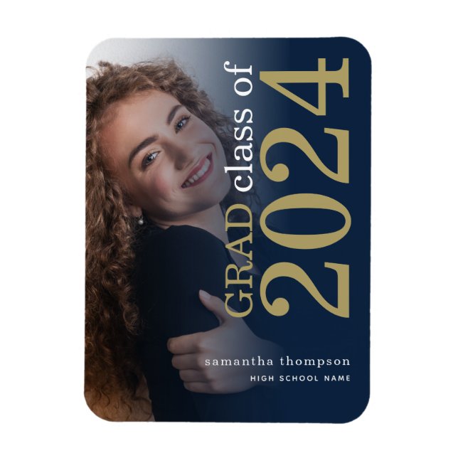 Photo Navy Gold 2023 Graduation Announcement Magnet (Vertical)
