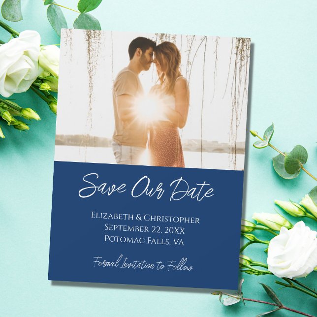 Photo Navy White Wedding Save the Date Magnet (Creator Uploaded)