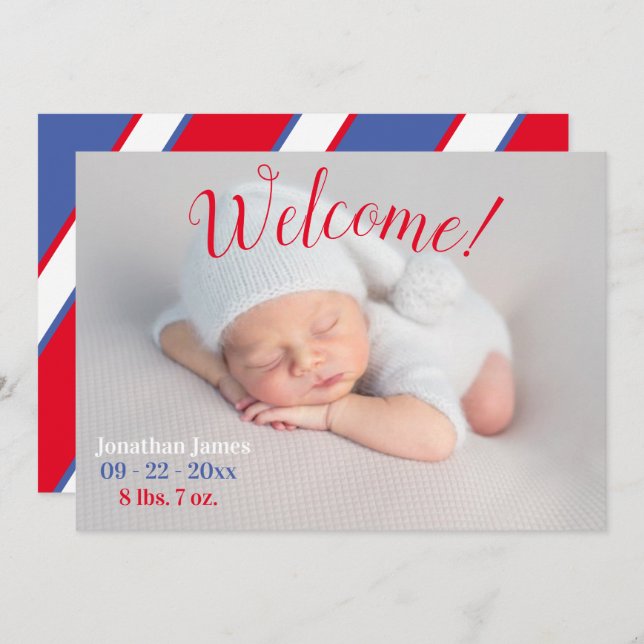 Photo Newborn Birth Script Simple Stats Announcement (Front/Back)