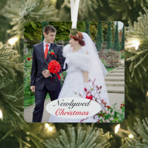 Photo Newlywed Christmas Wedding Metal Tree Decoration