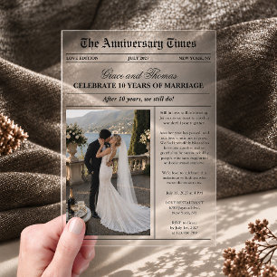 Photo Newspaper Anniversary Wedding Acrylic Invitations
