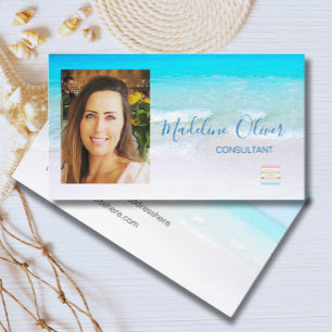 Photo Ocean Beach Sea Travel Logo Blue   Business Card