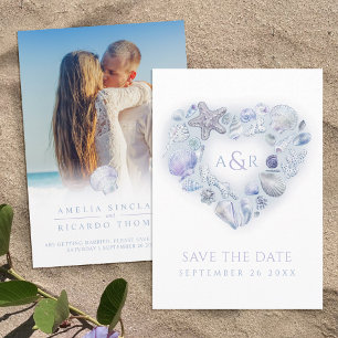 Photo ocean beach shell coral blue save the date