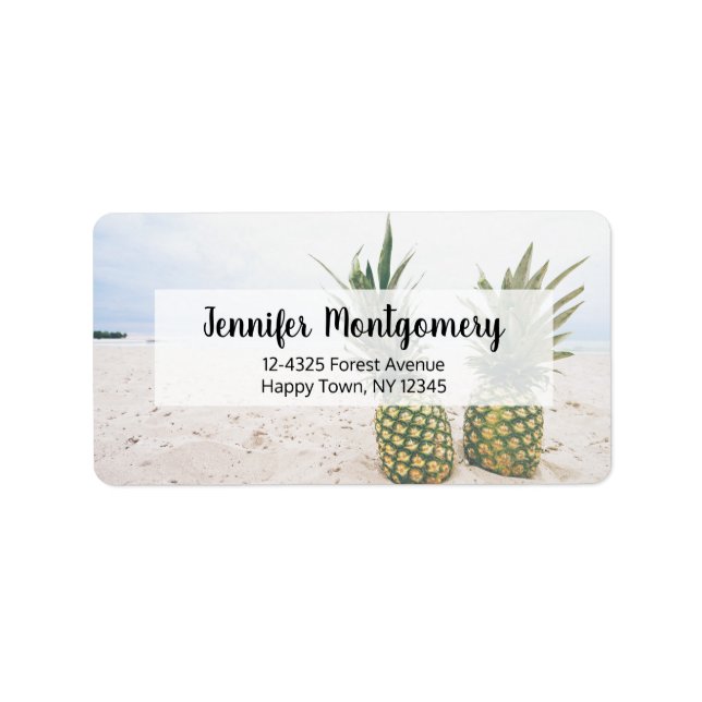Photo of 2 Pineapples on a Beach Address Label (Front)
