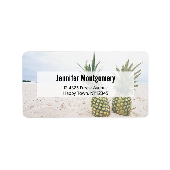 Photo of 2 Pineapples on a Beach Address Label (Front)