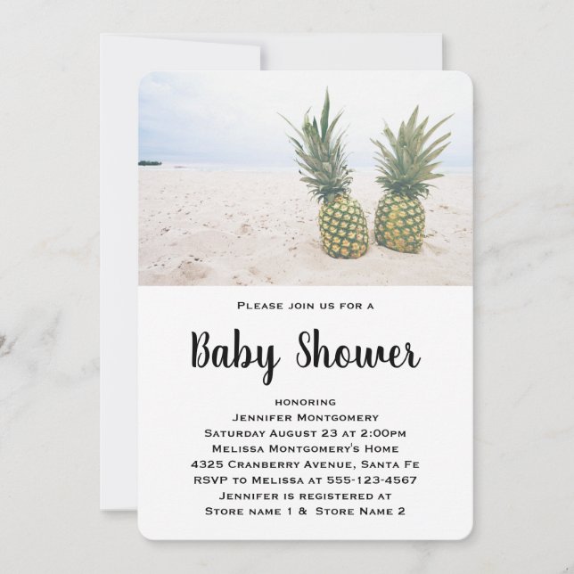 Photo of 2 Pineapples on a Beach Baby Shower Invitation (Front)